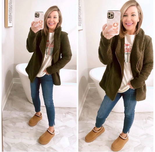 Maurice’s New Olive Teddy Sherpa Jacket Size Small