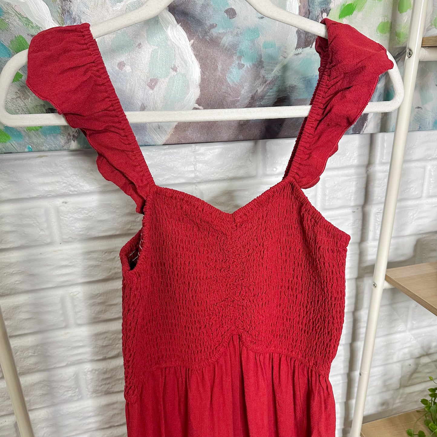 Anrabess Red Flutter Strap Jumpsuit (M)