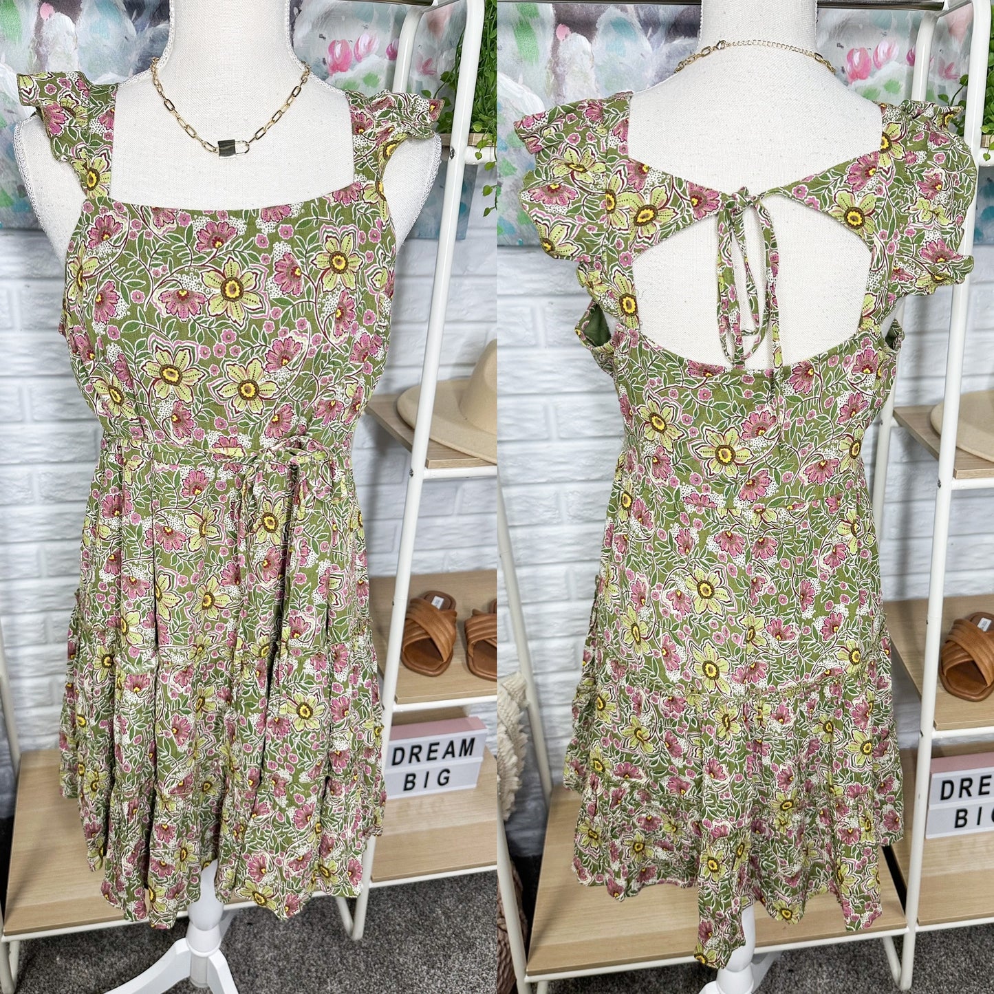 Maurice’s New Green Floral Open Back Mini Dress Size Small