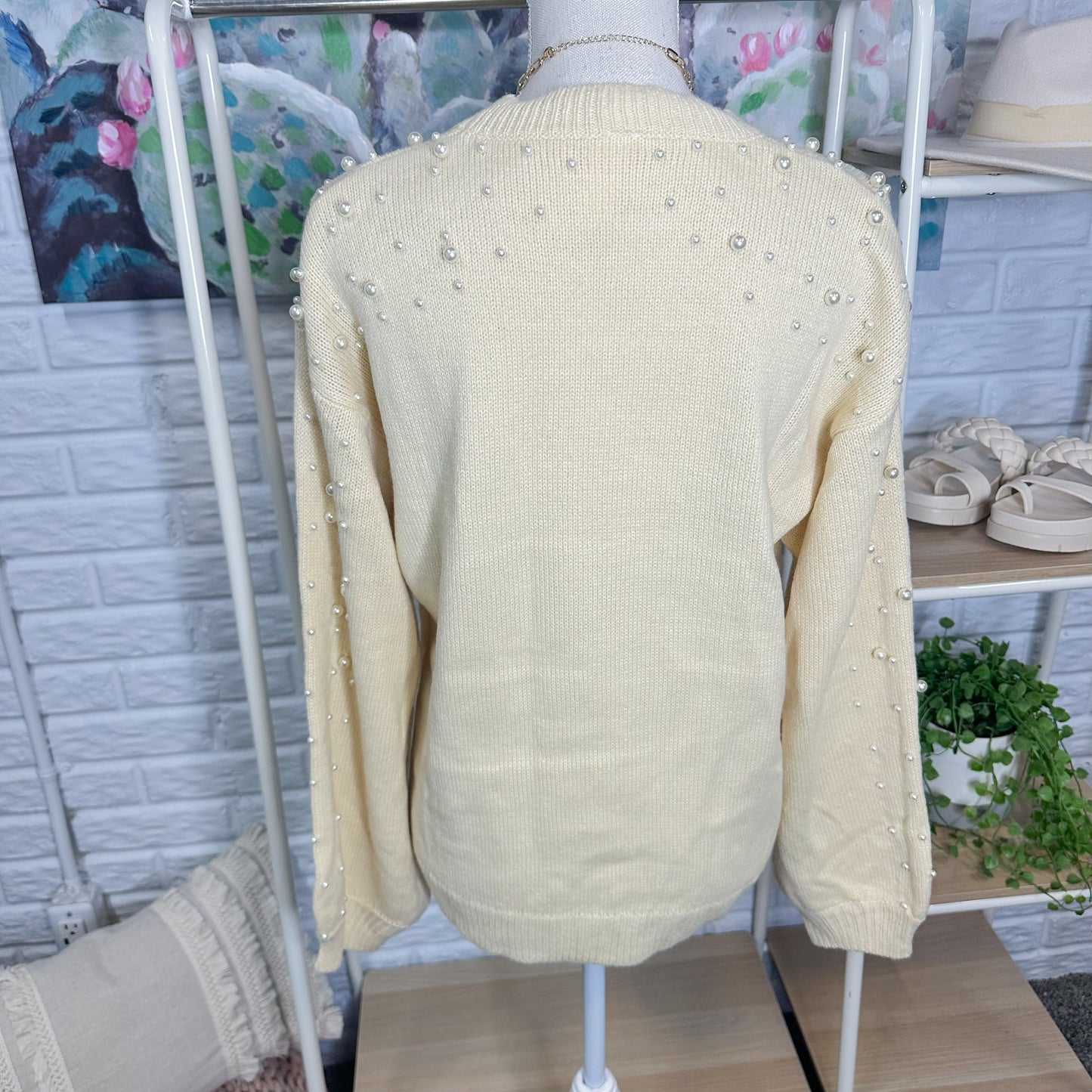 Blooming Jelly Embellished Pearl Sweater Size Small