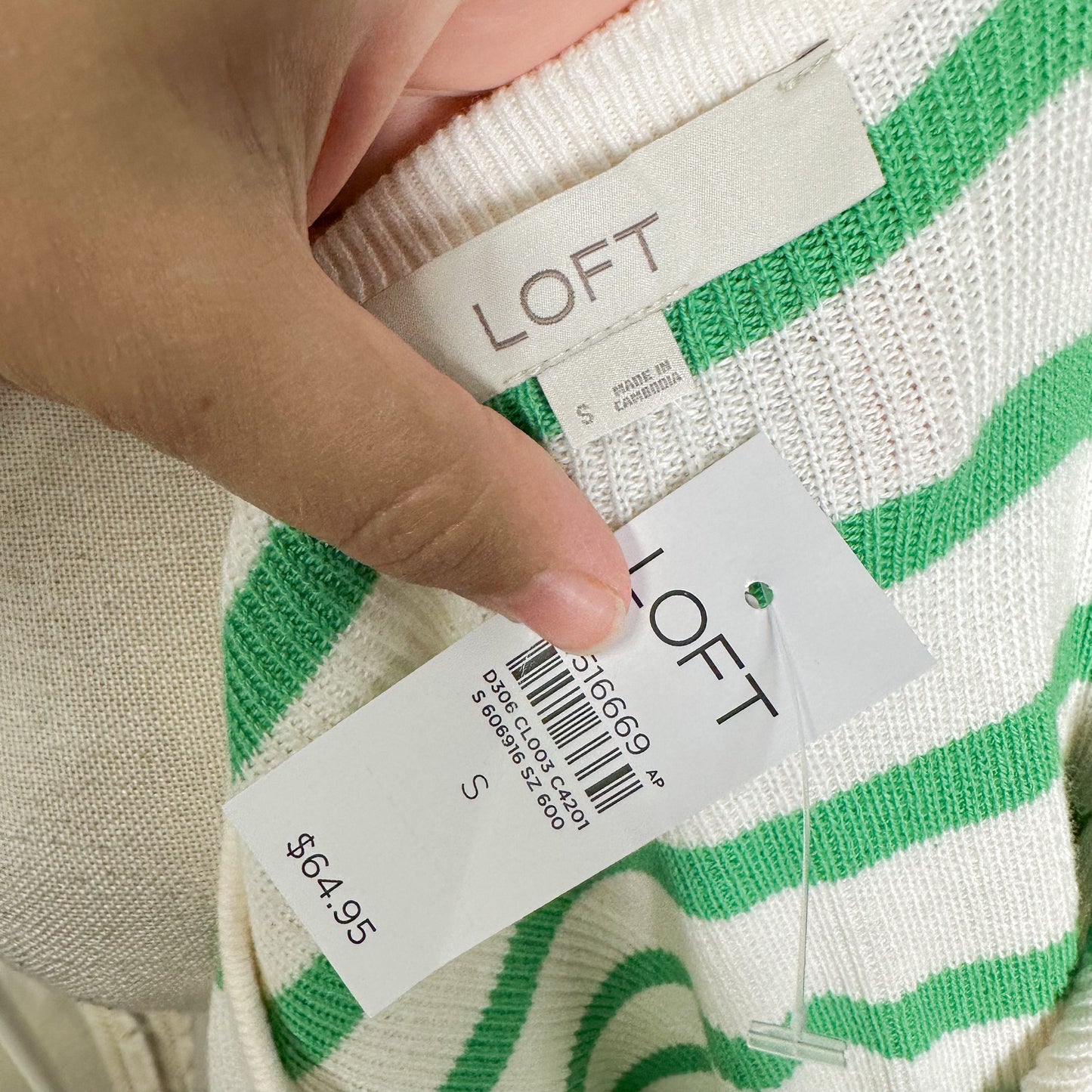 LOFT New Striped Textured Split Neck Sweater Size Small