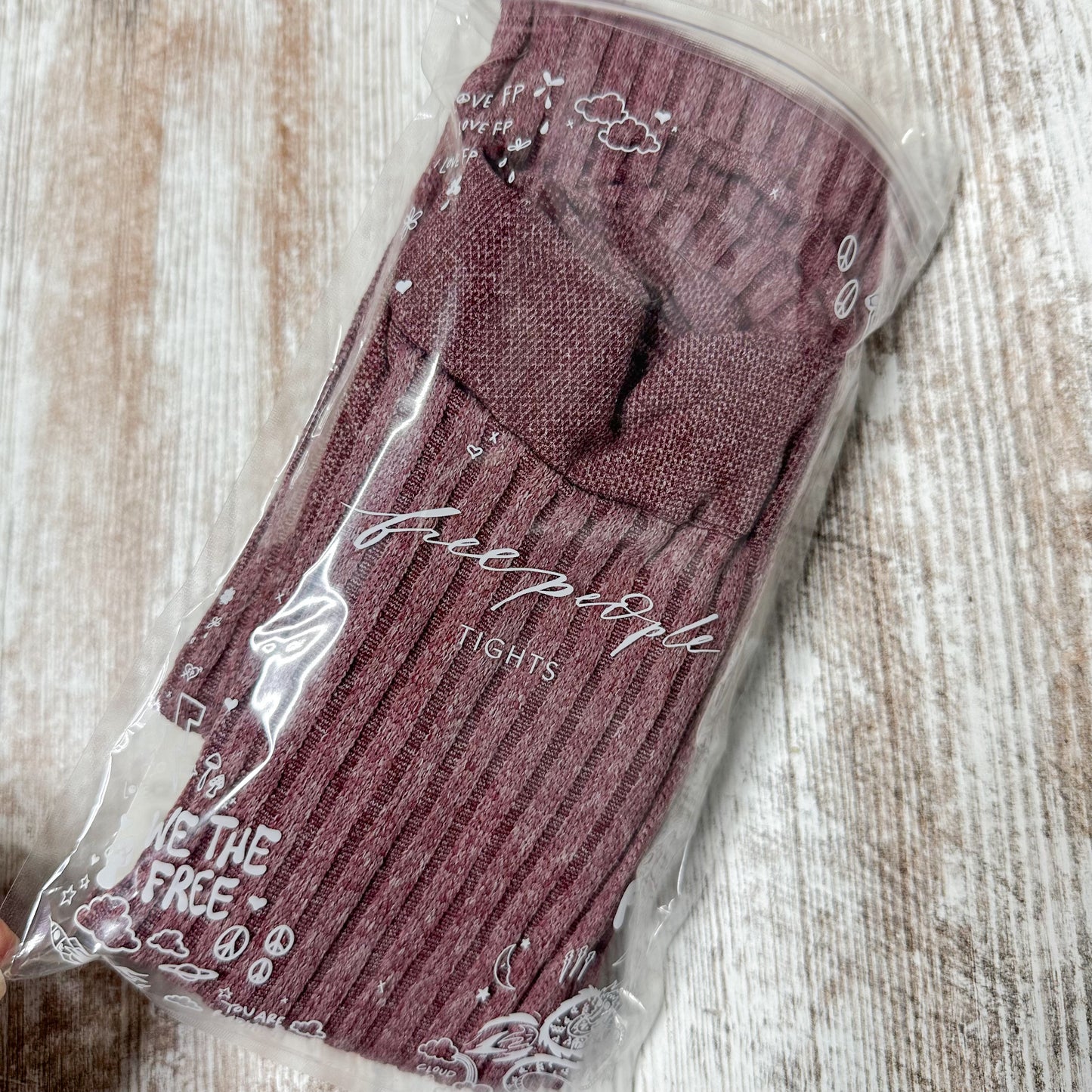 Free People New Maroon Ribbed Tights One Size