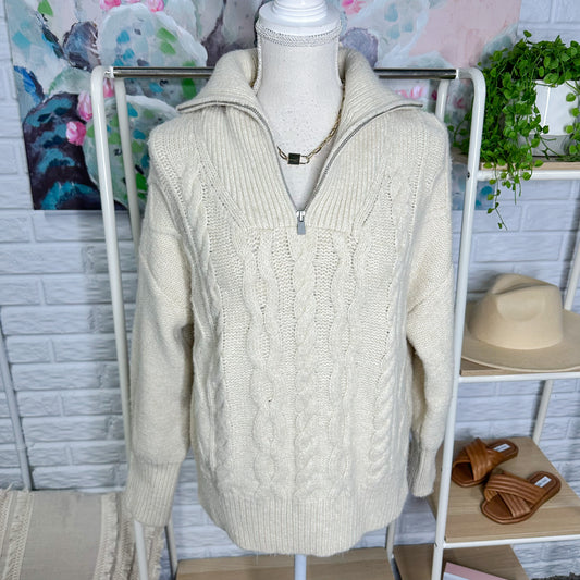 A New Day Cream Cable Knit Quarter Zip Sweater Size Small