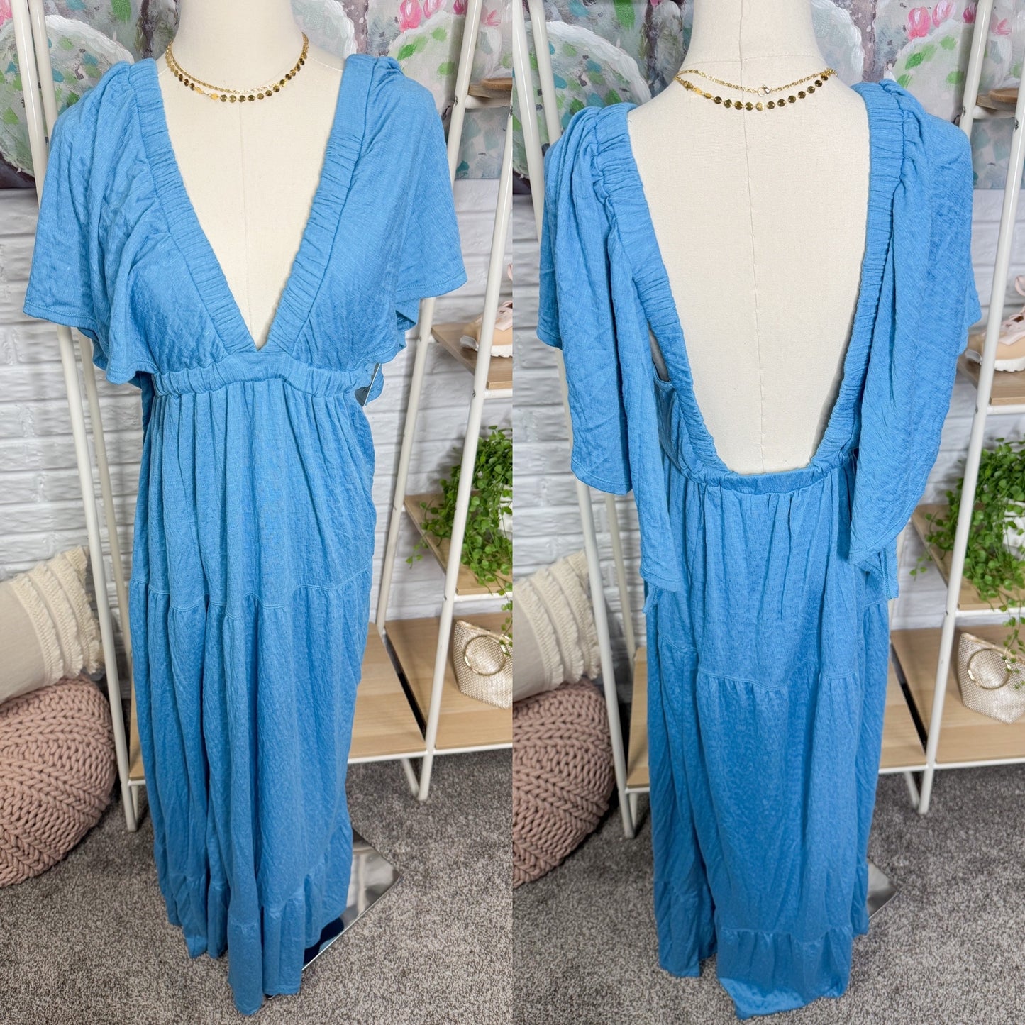 Free People New La La Maxi Dress in Blue Moon (M)