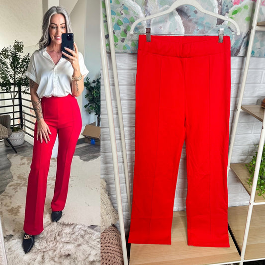 Topsrani Red High Waisted Dress Pants (M)