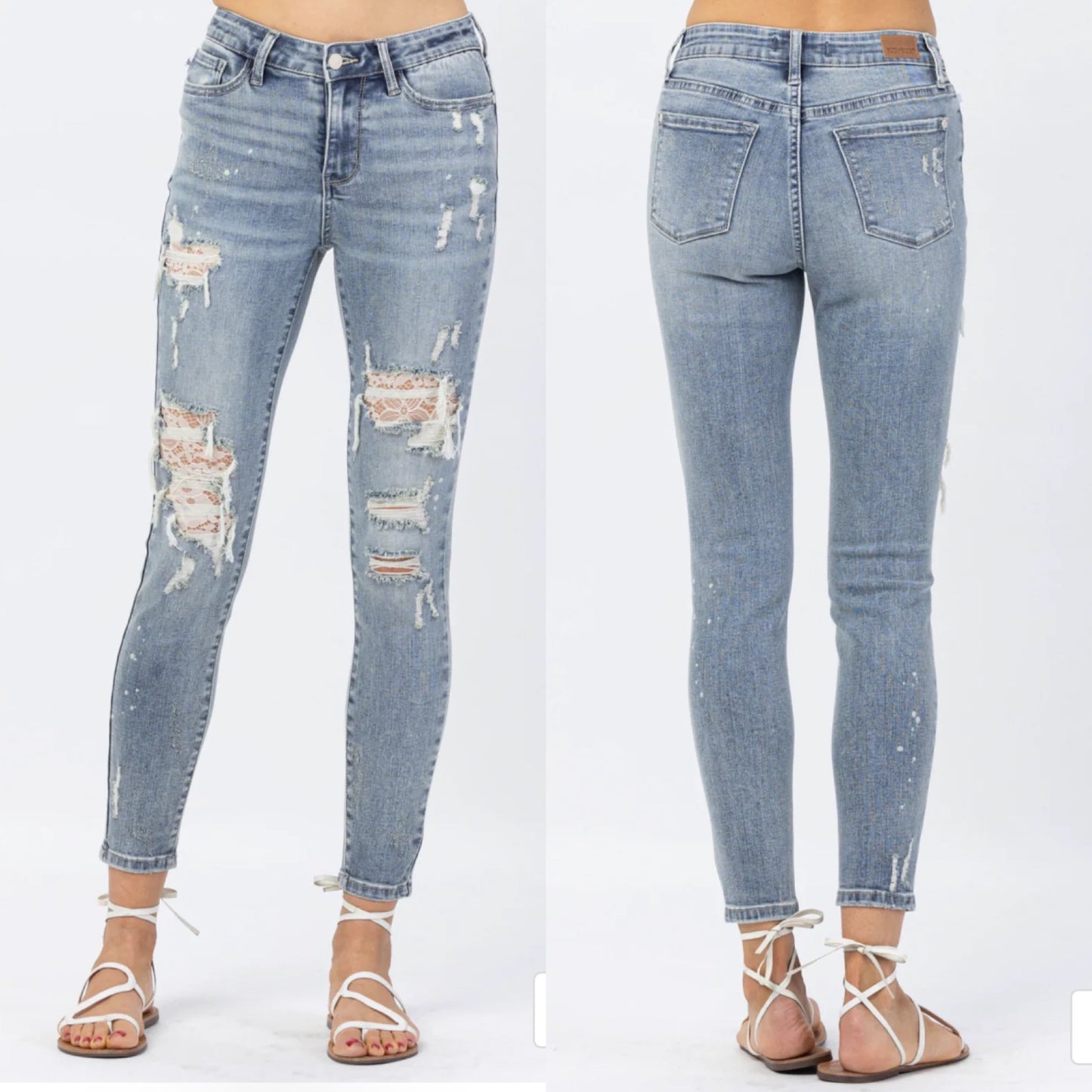 Judy Blue Lace Patch Skinny Jeans (29)