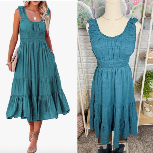 AlvaQ Sleeveless Midi Dress Teal (Small)