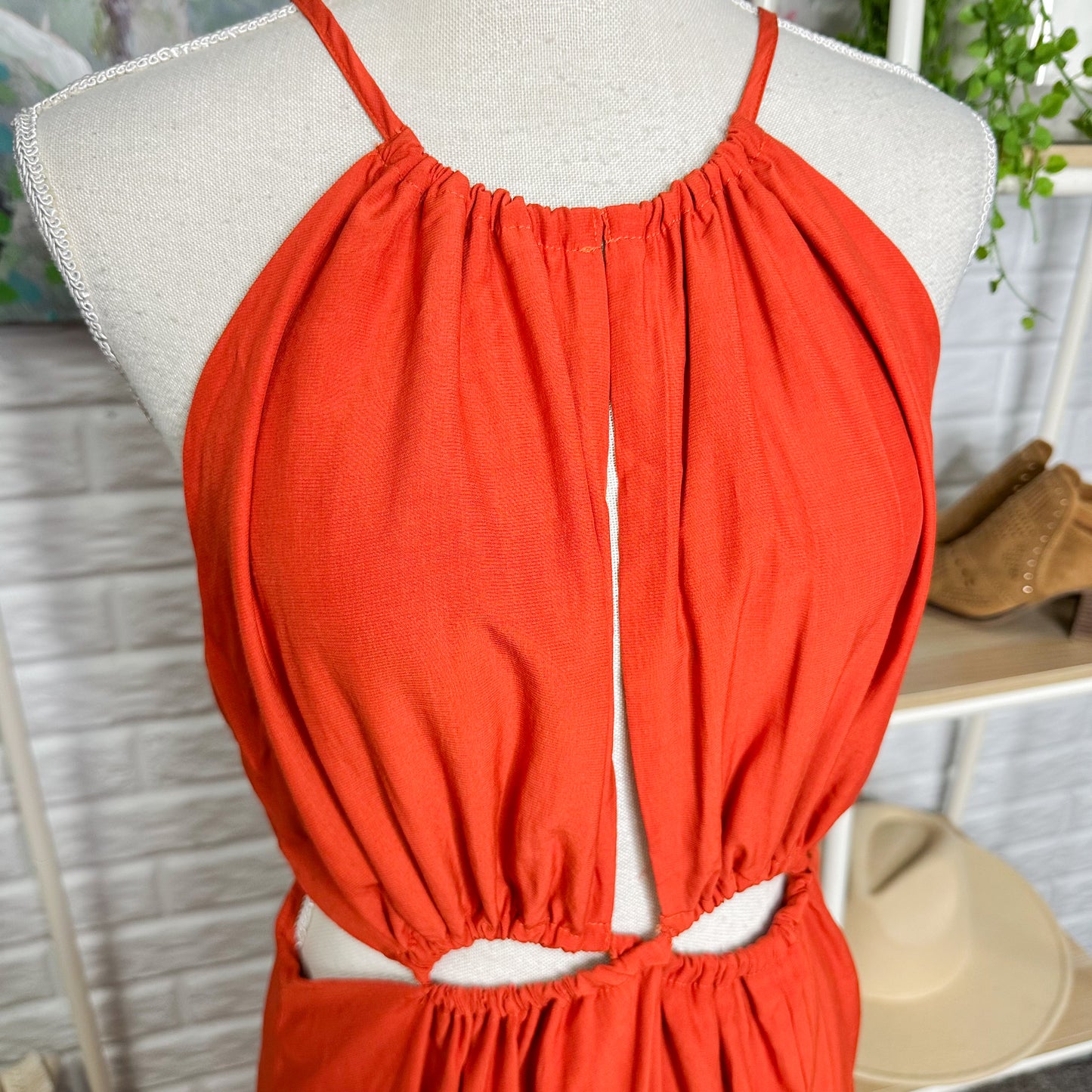BTFBM New Orange Halter Cut Out Maxi Dress Size Medium