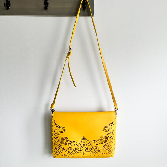 Tommy Bahama New Yellow Laser Cut Crossbody Purse