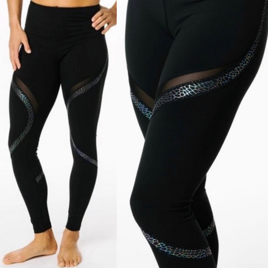 Zyia Black Reflective Serpent Hi-Rise Crop Legging Size 2