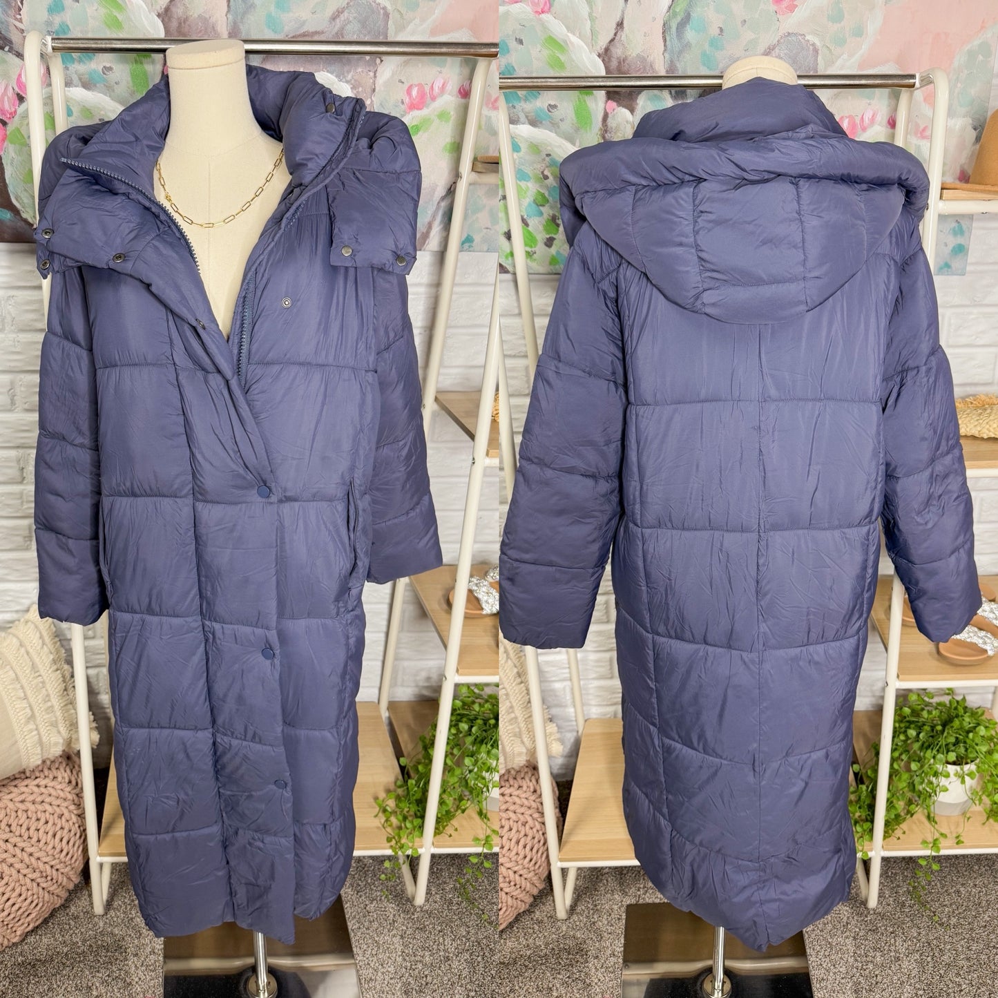 Prettygarden Navy Long Winter Puffer Coat (M)