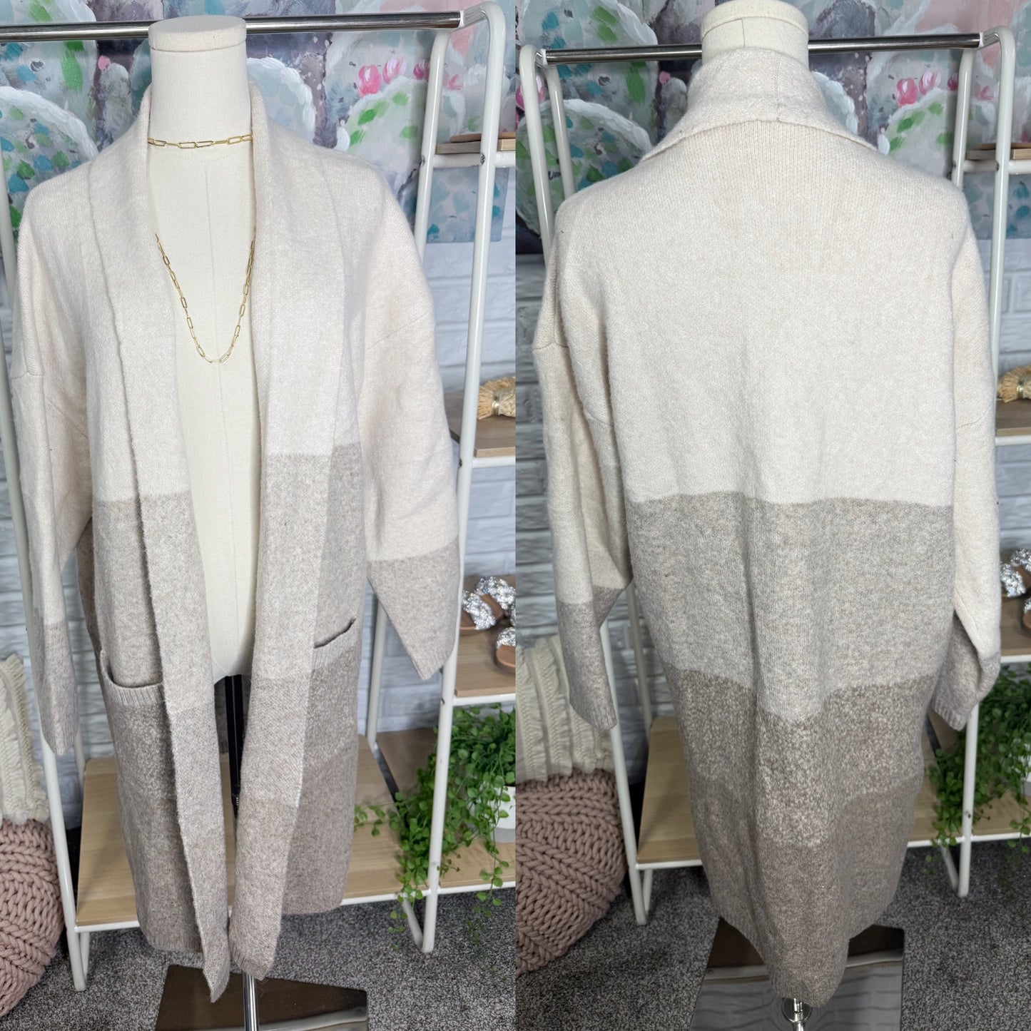 Simplee Long Colorblock Cardigan (M)