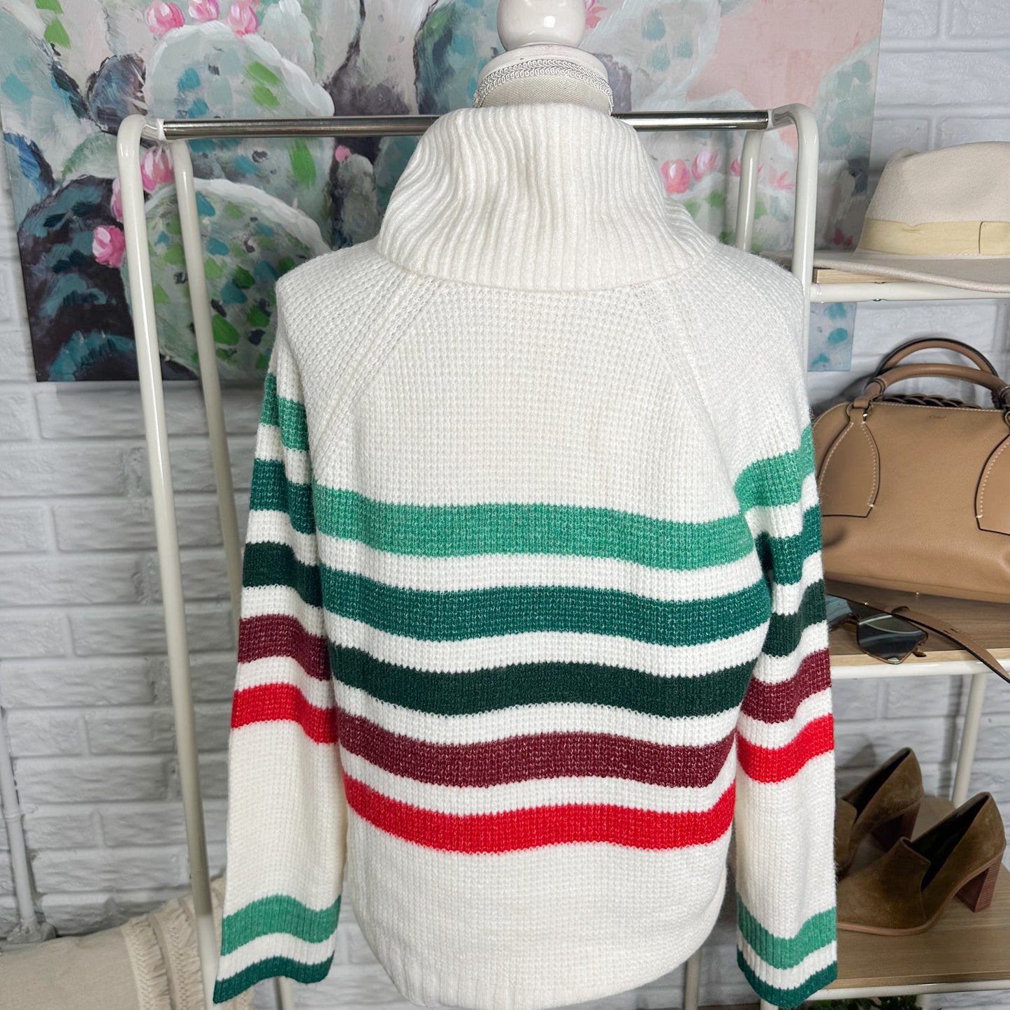 Lou & Grey New Striped Wafflestitch Turtleneck Sweater Size Small