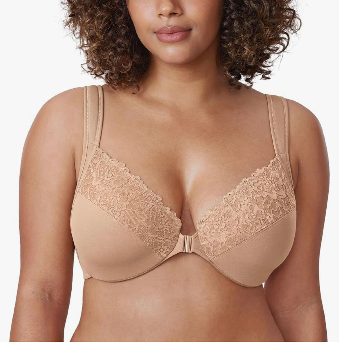 DELIMIRA New Front Closure Lace Full Coverage Underwire Unlined Bra (34E)