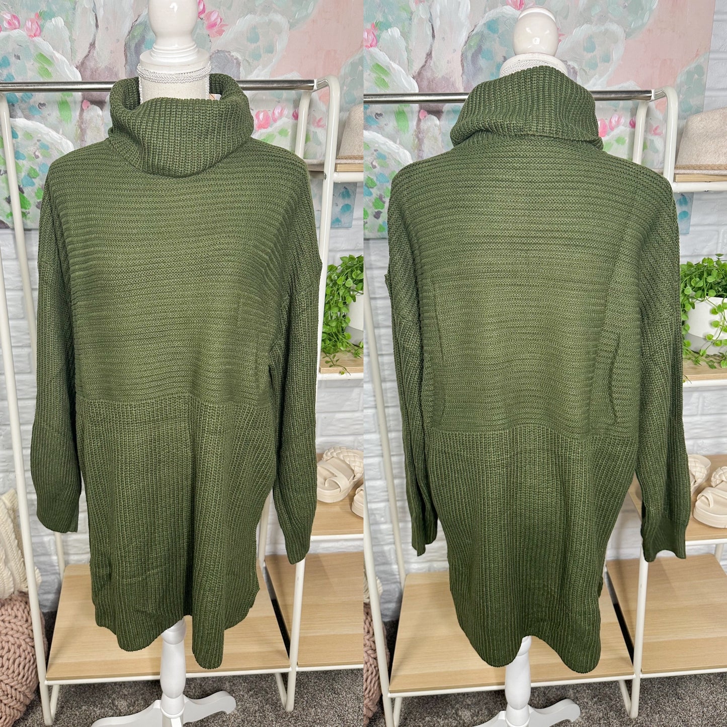 Kirundo New Green Turtleneck Sweater Dress (M)