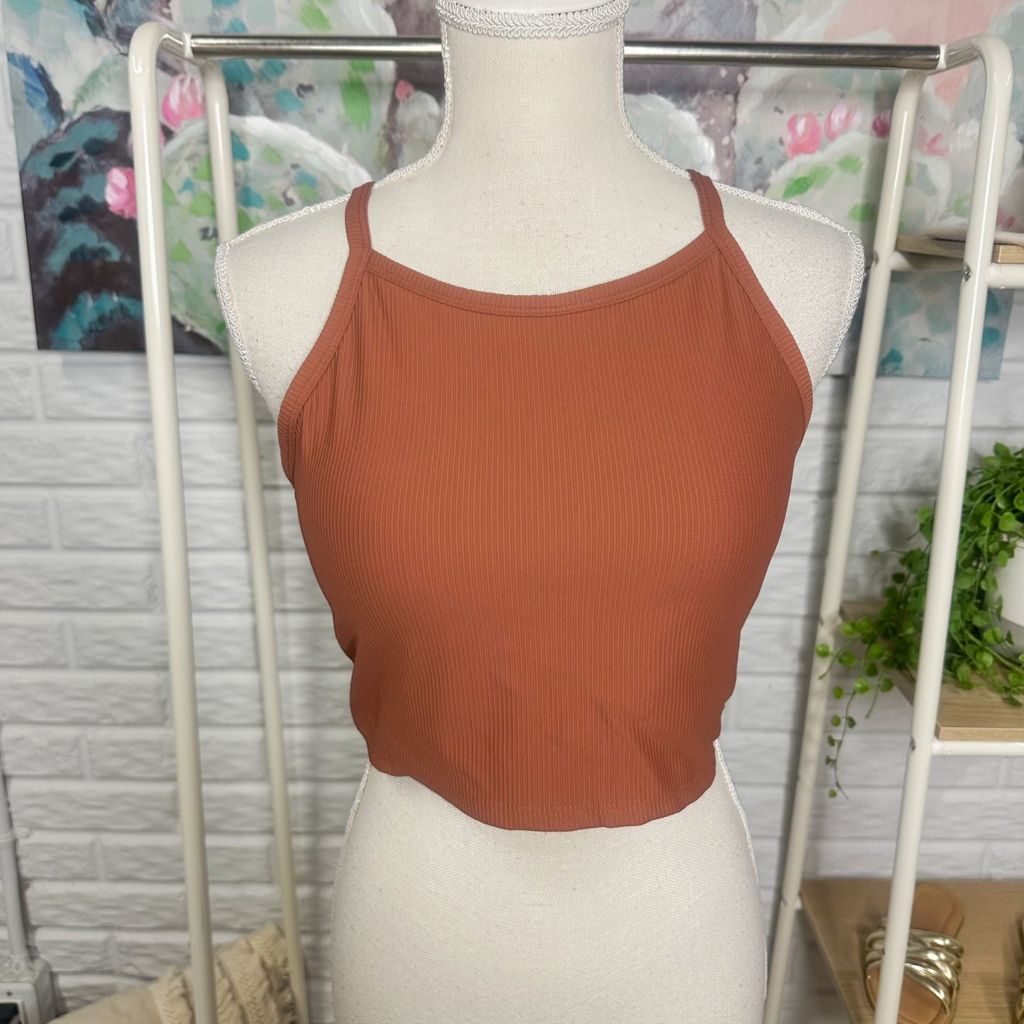 Brown Ribbed Cropped Tank (L)