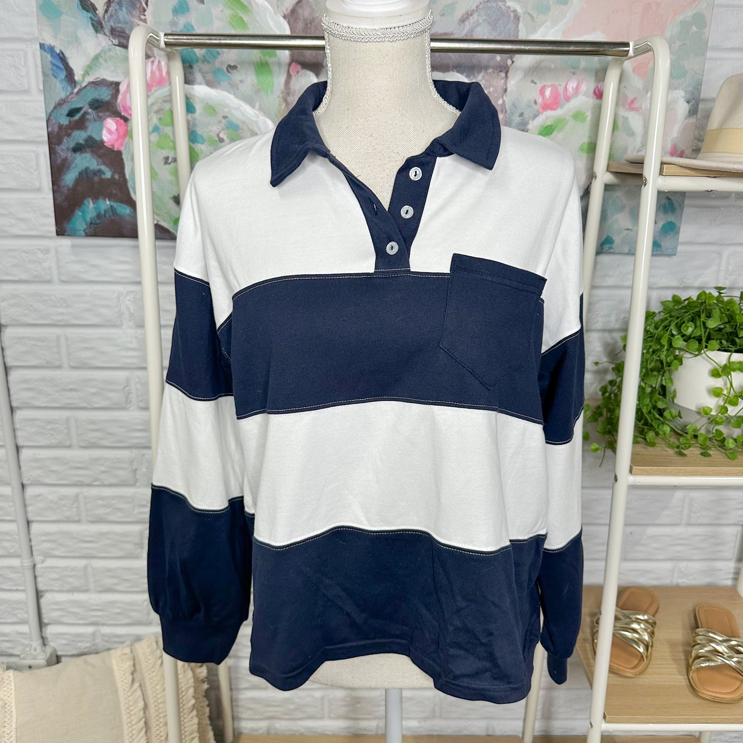 Maurice’s New Collared Rugby Striped Henley Tee (XS)