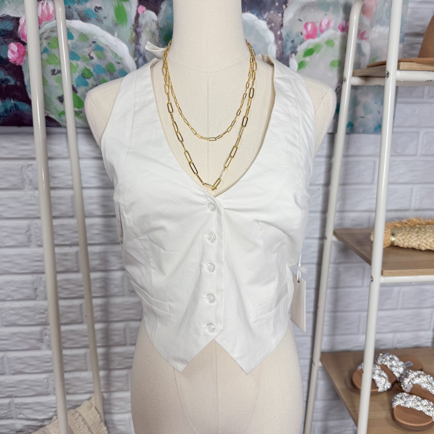 GOOD AMERICAN New POPLIN HALTER VEST White (small)