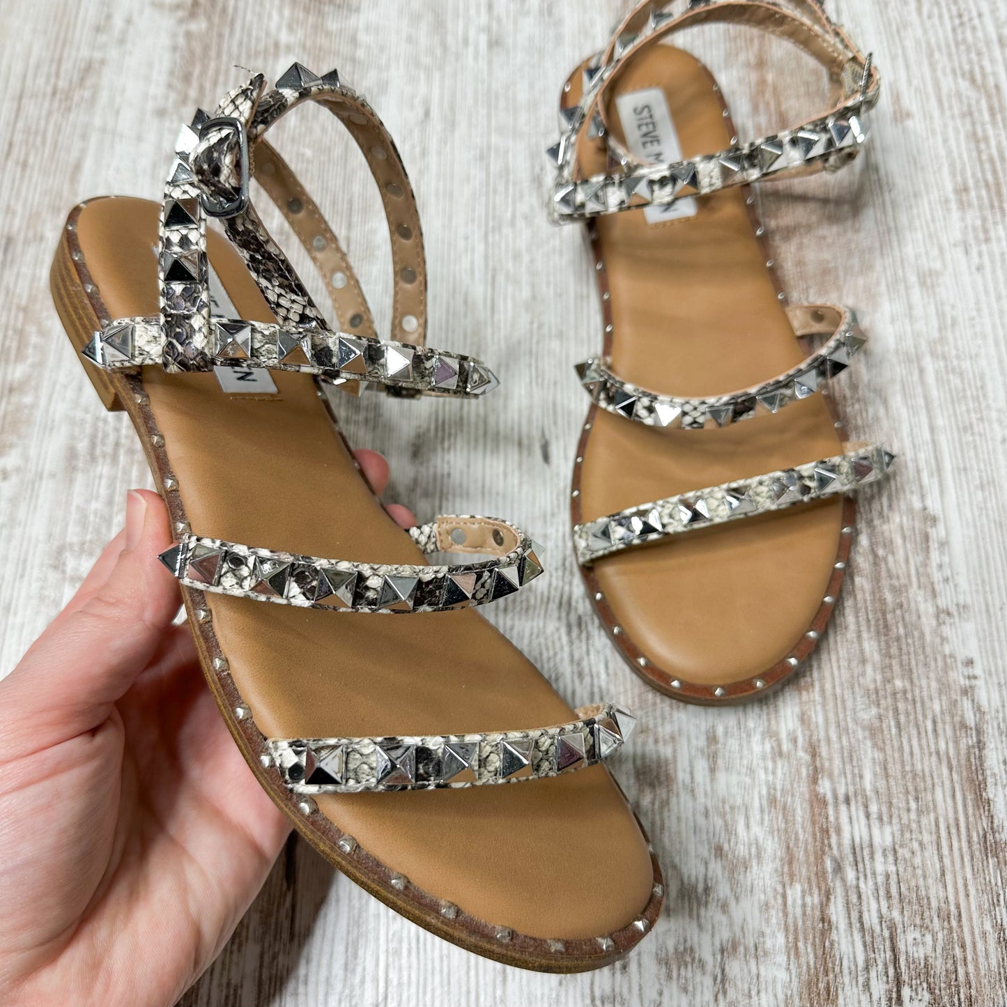 Steve Madden Travel Snake-Print Sandals Size 6