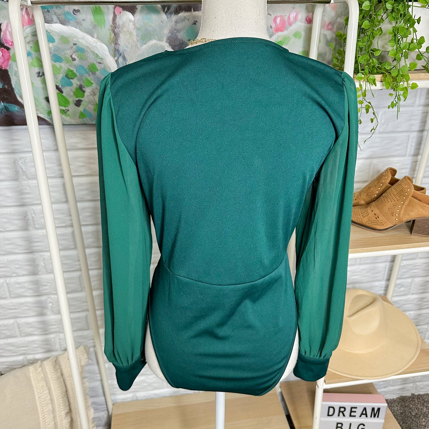 Wdirara Green Long Sleeve Bodysuit Size Large