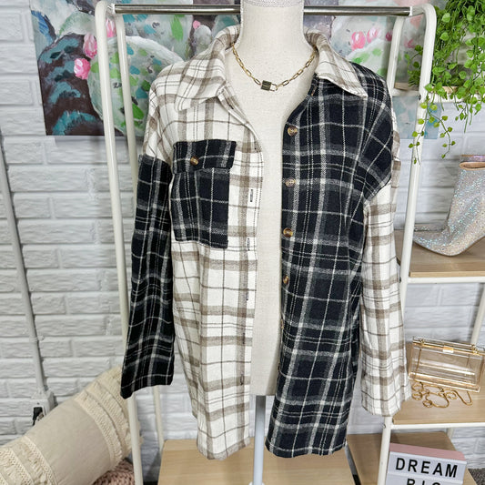 Two Tone Plaid Button Down Top Size Large
