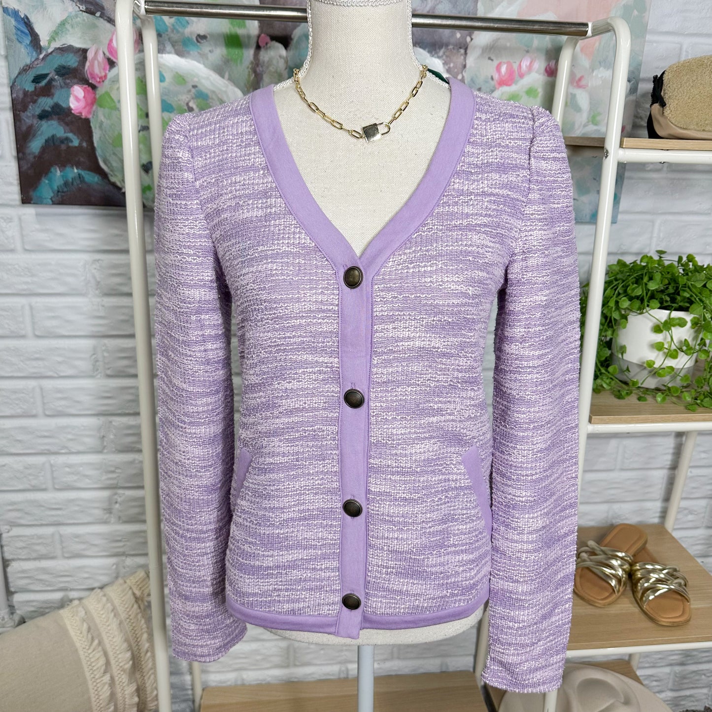 Maurice’s New Cropped Tweed Purple Cardigan (XS)