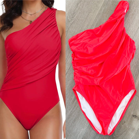 Hilor Red One Shoulder One Piece Swimsuit (6)