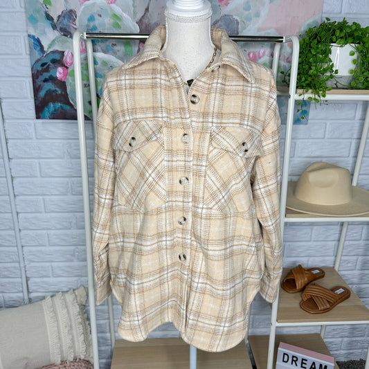 In Loom Tan Plaid Shacket Size Small
