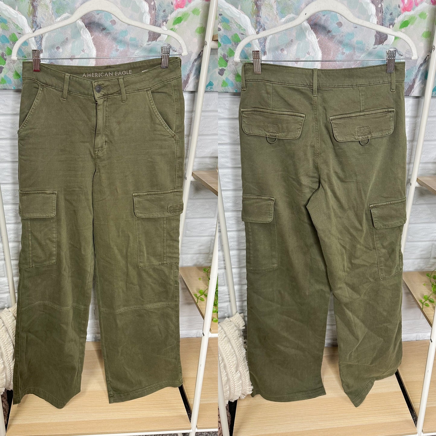 American Eagle Dreamy Drape High Rise Wide Leg Cargo Pants (6 long)