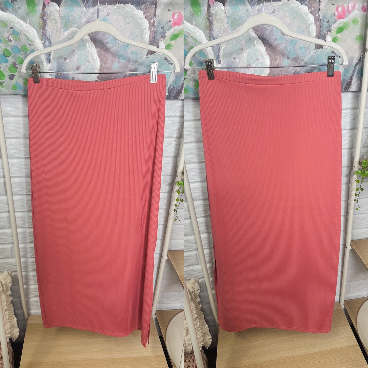 Shein Pink Ribbed Midi Skirt (L)