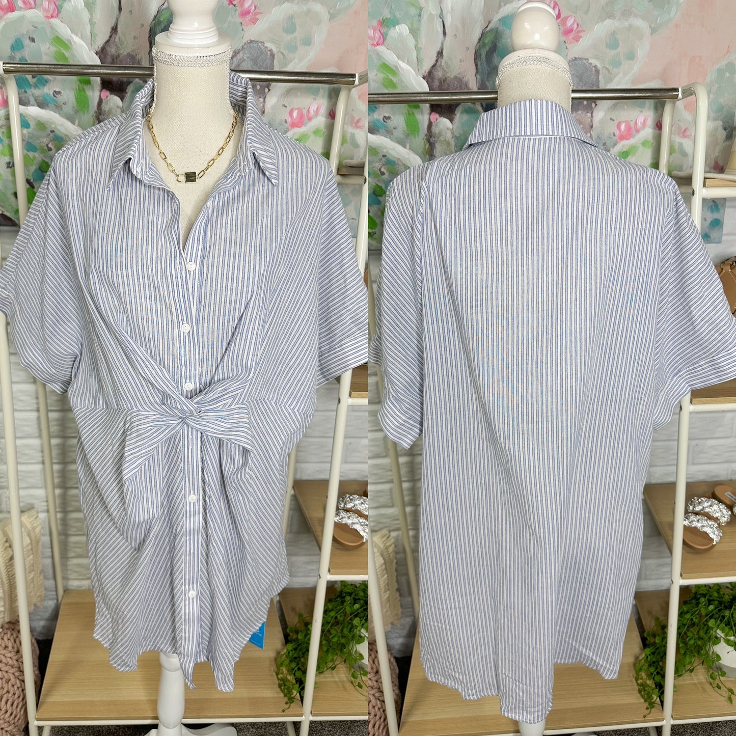 Cupshe New Stripe Button Down Shirt Dress Size Medium