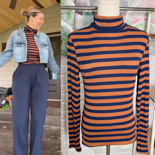 Yumiday Striped Ribbed Long Sleeve Turtleneck (M)