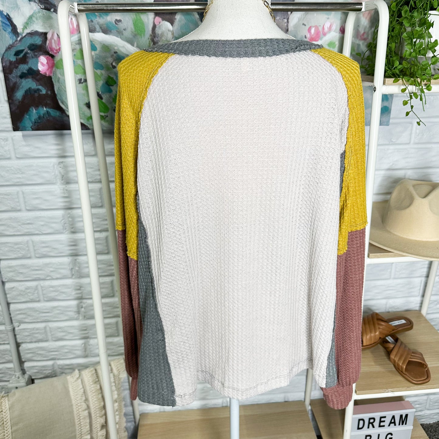 In Loom Colorblock Waffle Knit Long Sleeve Top Size Medium