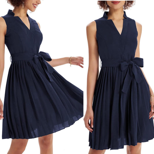 Grace Karin Navy Pleated Swing Dress Size Small