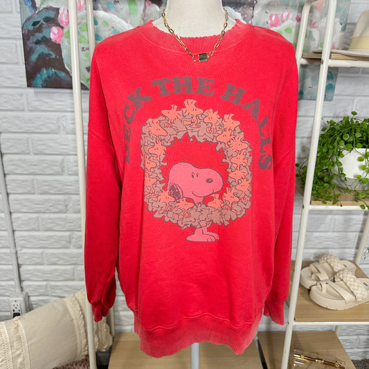 American Eagle Red Deck The Halls Snoopy Sweatshirt Size XS
