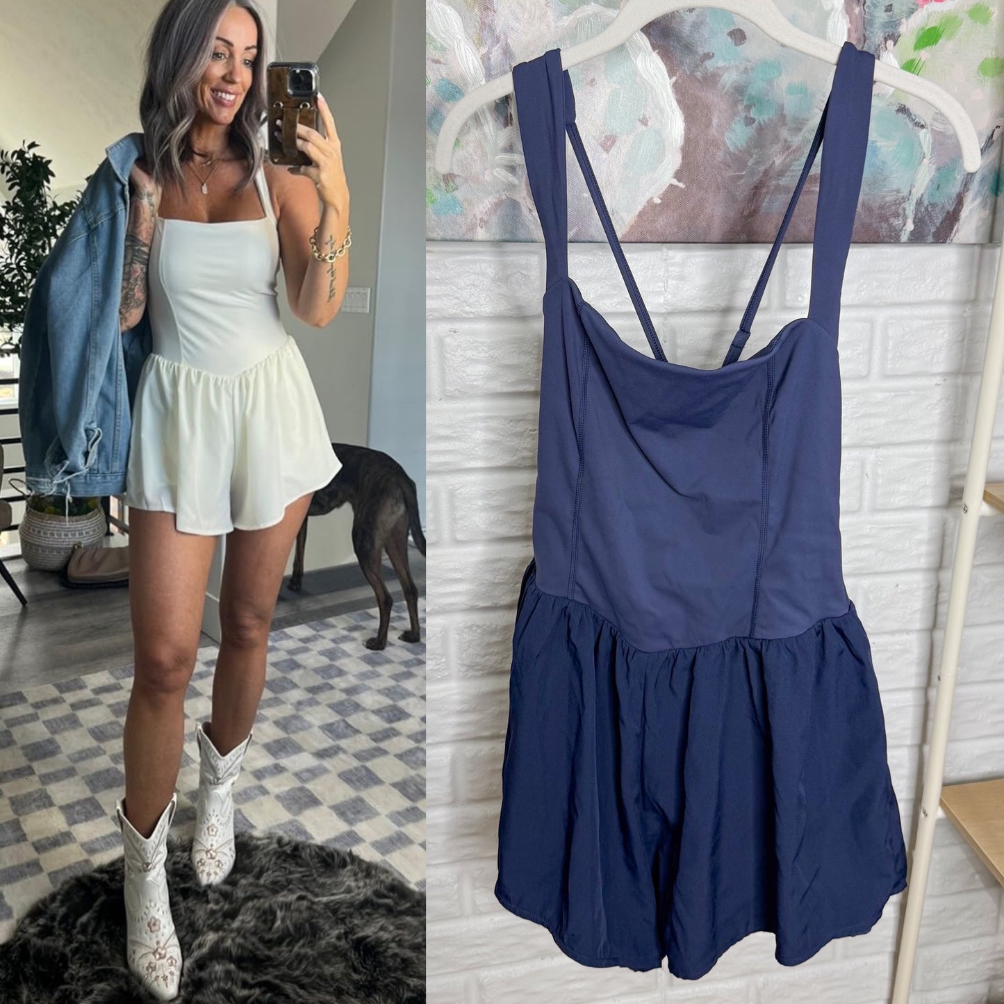 Qinsen New Navy Square Neck Romper (M)