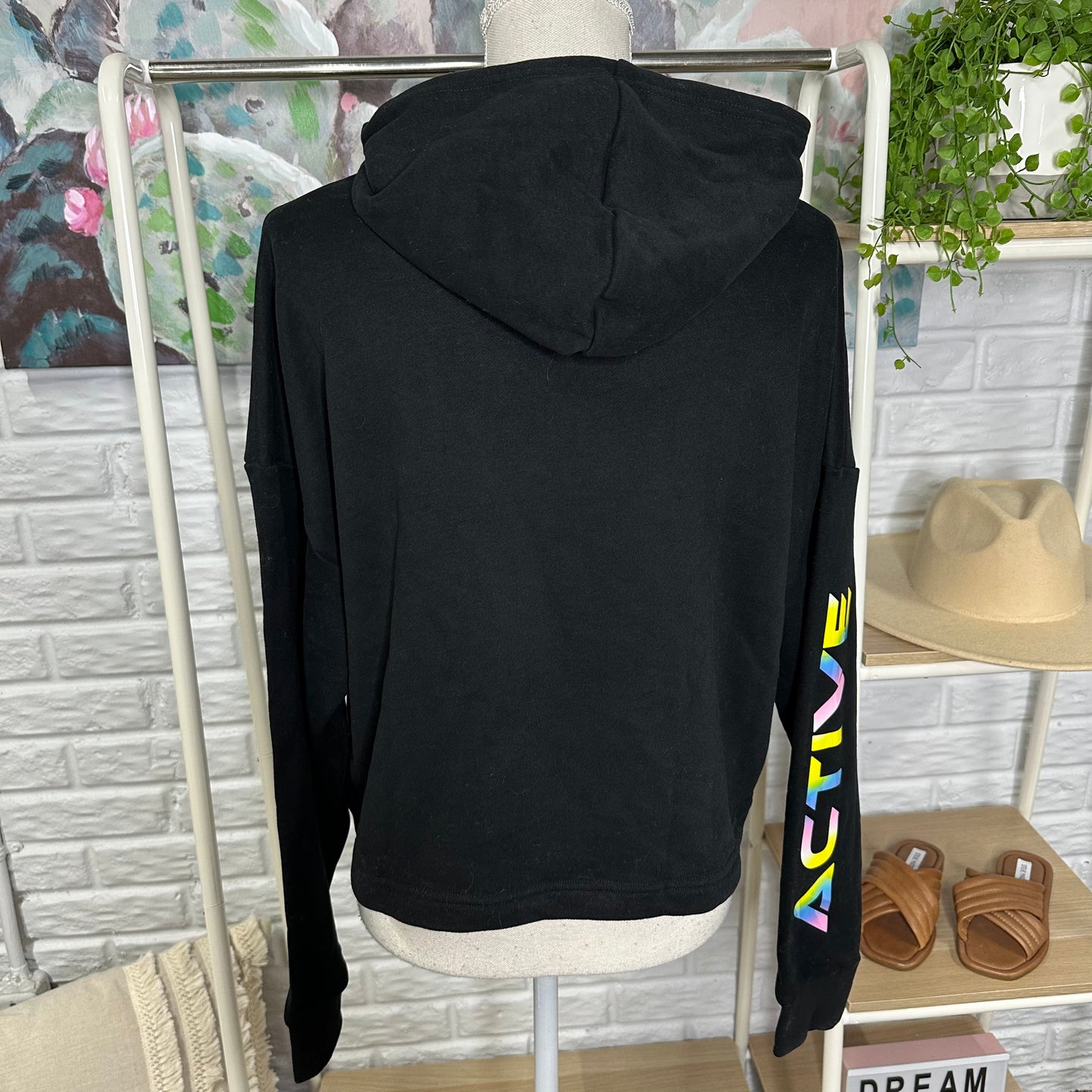 Zyia New Ombre Active Black Crop Hoodie Size Medium