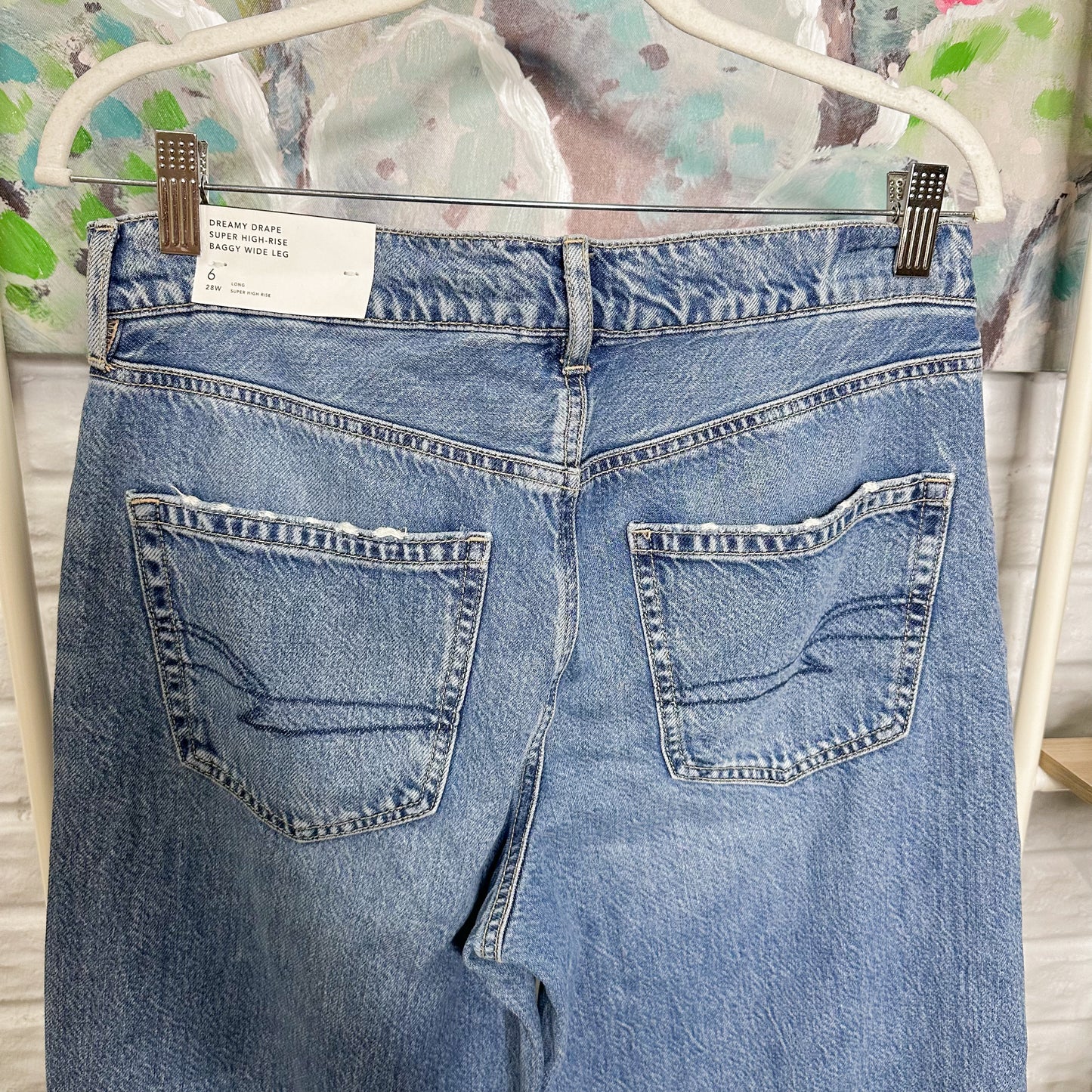 American Eagle New Dreamy Drape Super High Rise Baggy Wide Leg Jean (6 long)