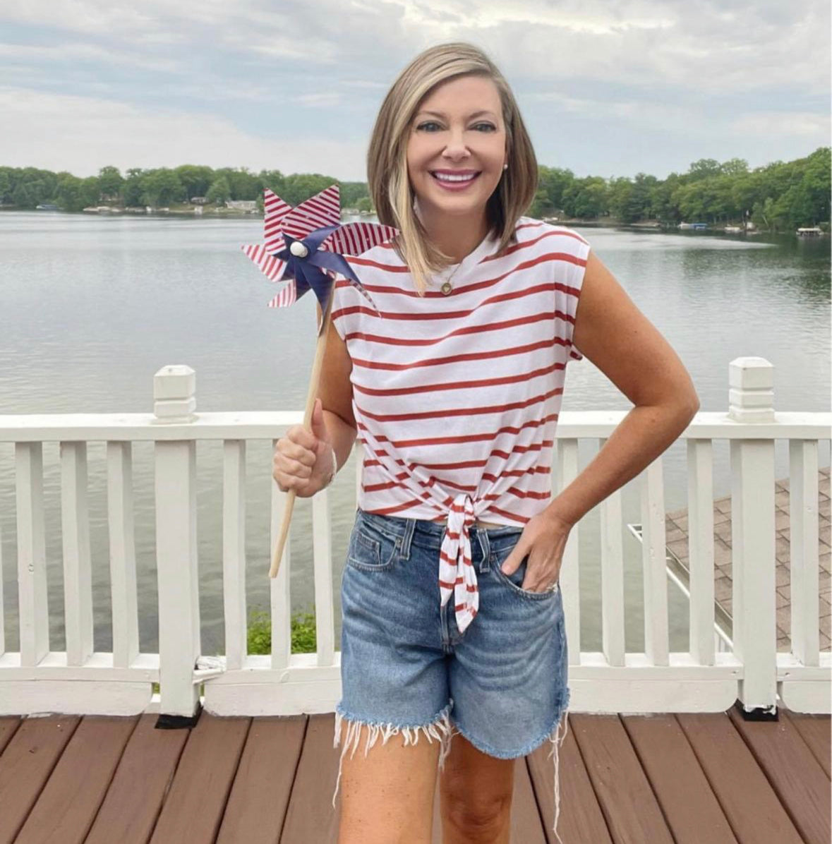 Old Navy EverWear Red Striped Tie Front Top (XS)