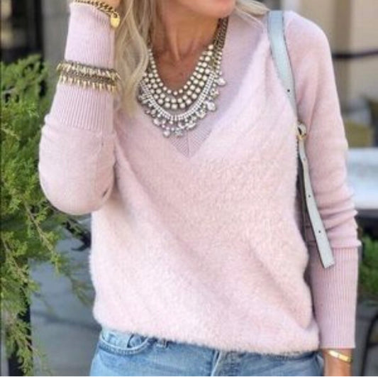 Stella & Dot New Chevron V Blush Pink Sweater Size Small
