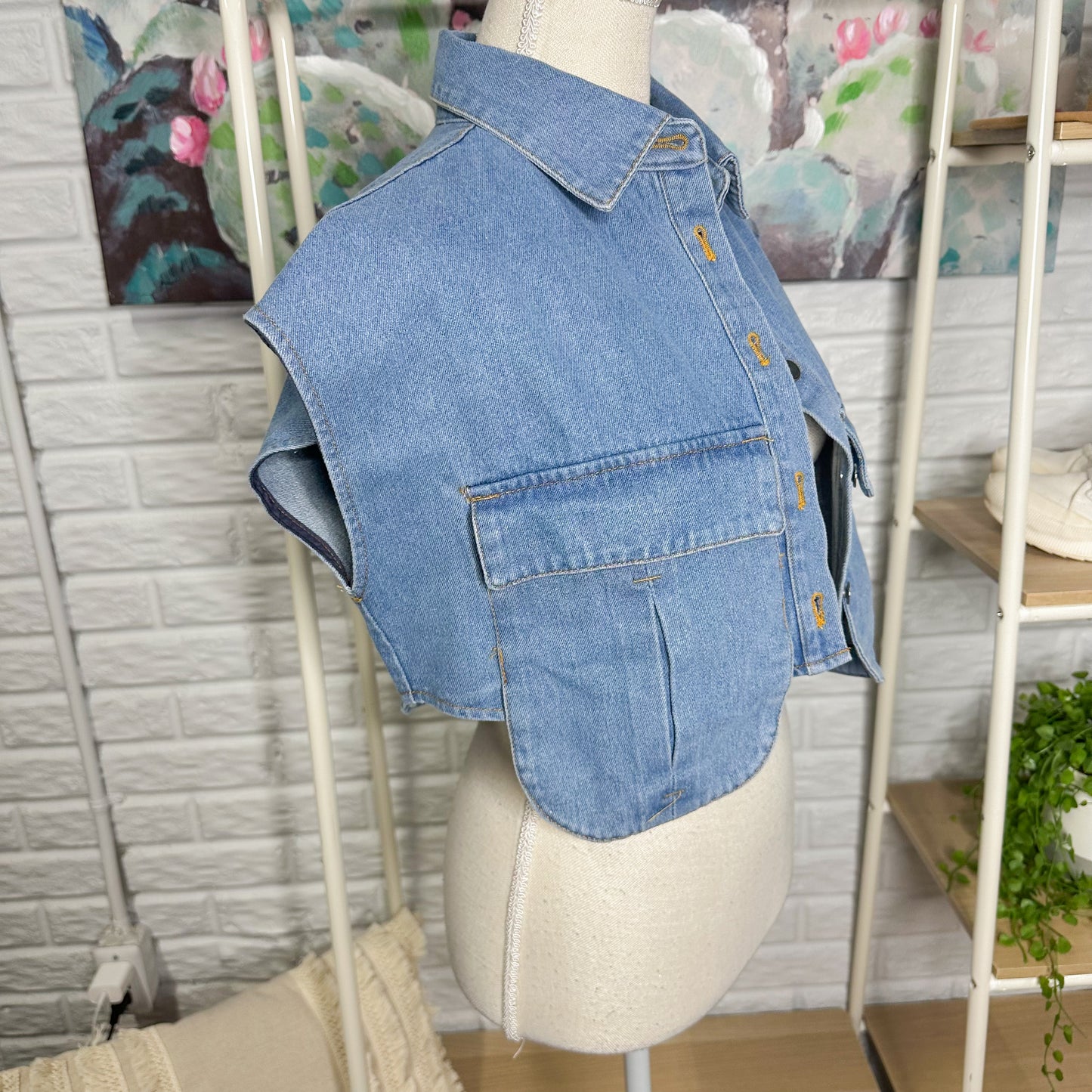 Denim Cropped Denim Vest Top (M)