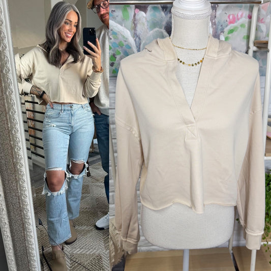 Mingzhu Cream Cropped Hoodie (M)