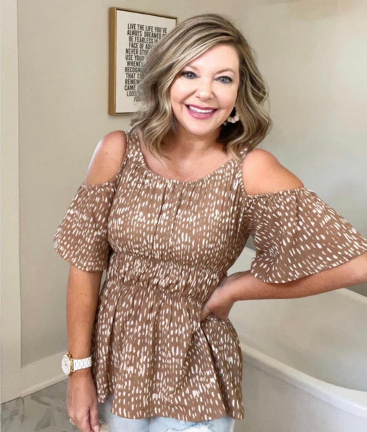 Maurice’s Polka Dot Cold Shoulder Top Size Small