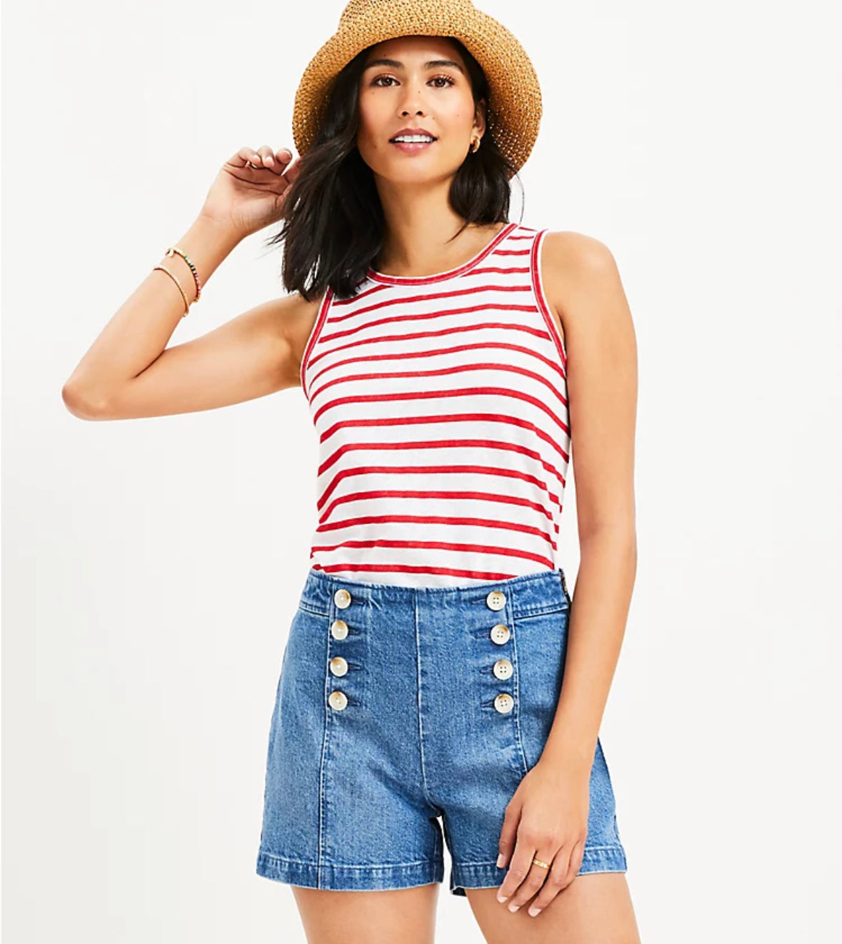 LOFT New Red/White Striped Tank Size Small