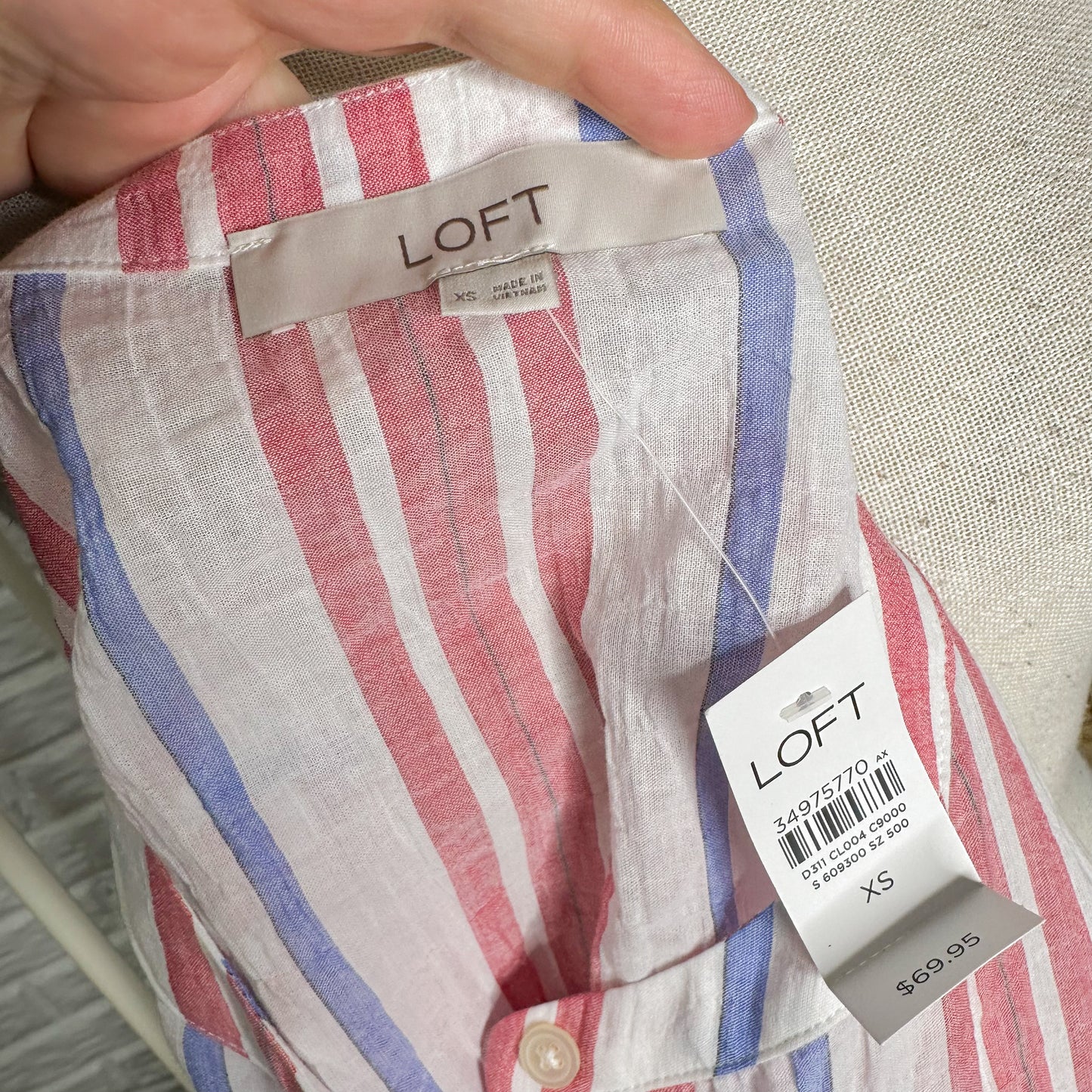 LOFT New Blue & Red Striped Blouse Size XS