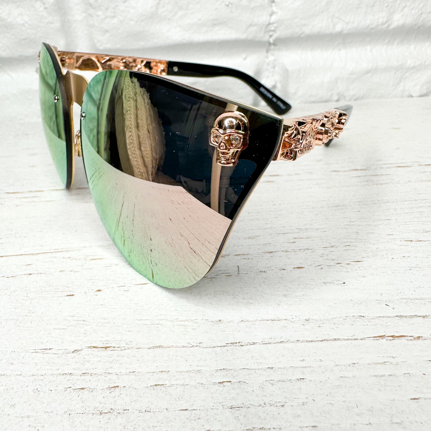 New Rose Gold Skull Mirror Sunglasses