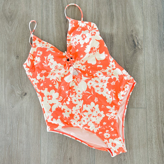 Cupshe New Orange Floral One Piece Swimsuit Size Large