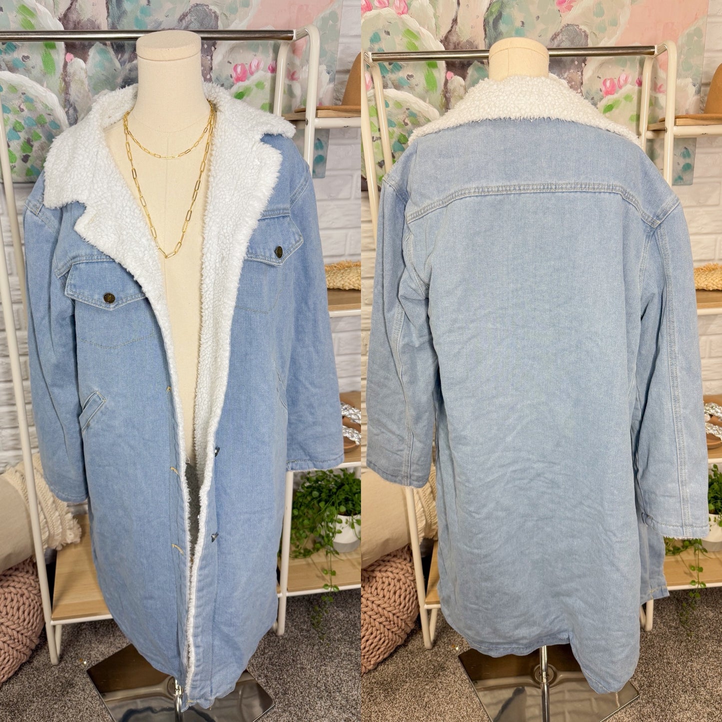 Chartou Sherpa Fleece Lined Denim Jacket (M)