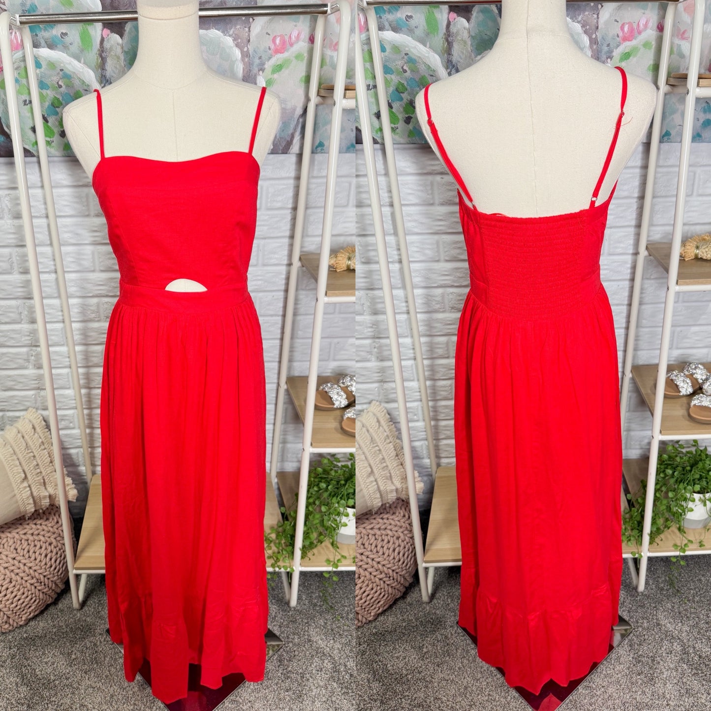 VICI New Eleanor A-Line Front Cutout Maxi Dress in Red (Small)