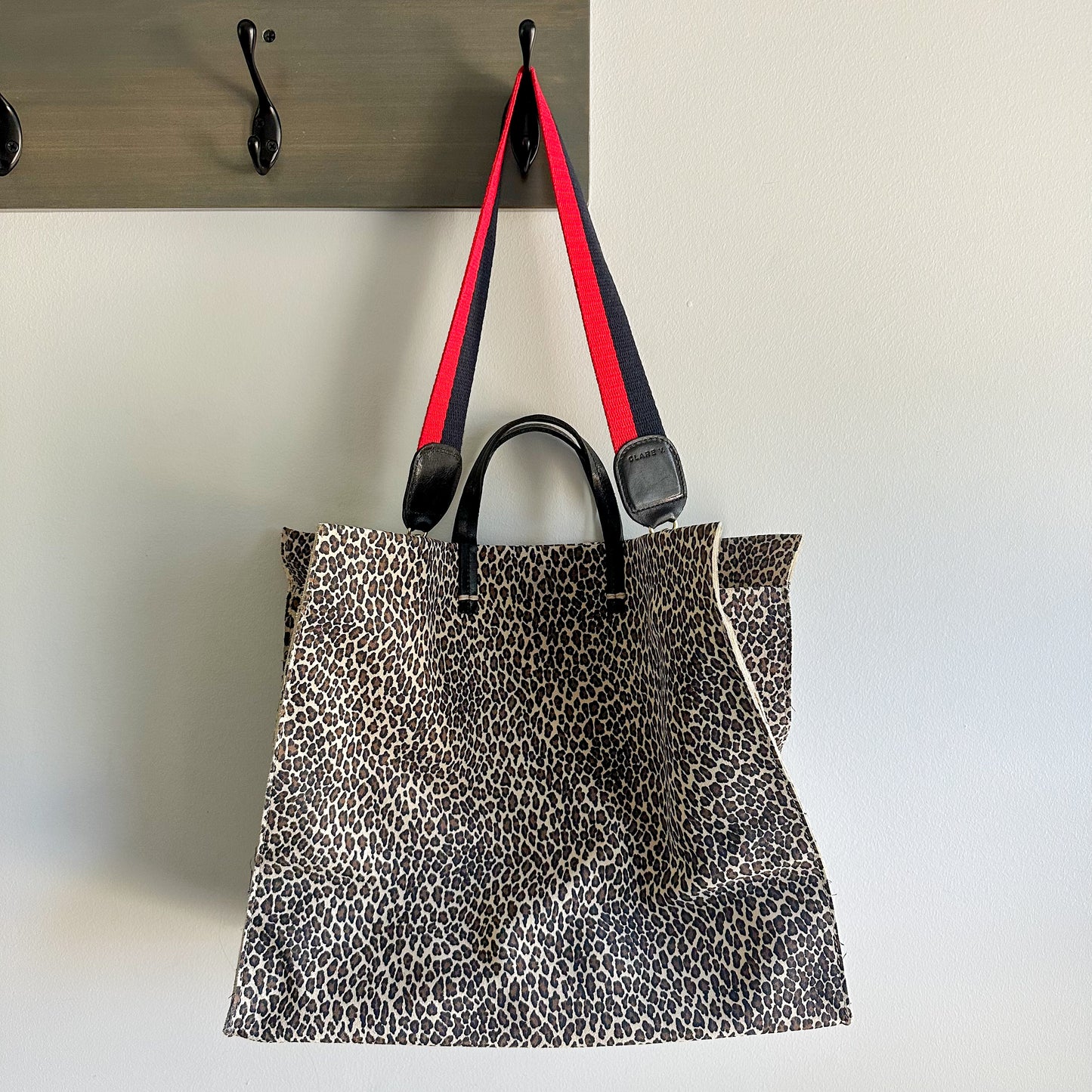 CLARE V. Simple Suede Leather Tote Bag Mini Cat Leopard Printatyer